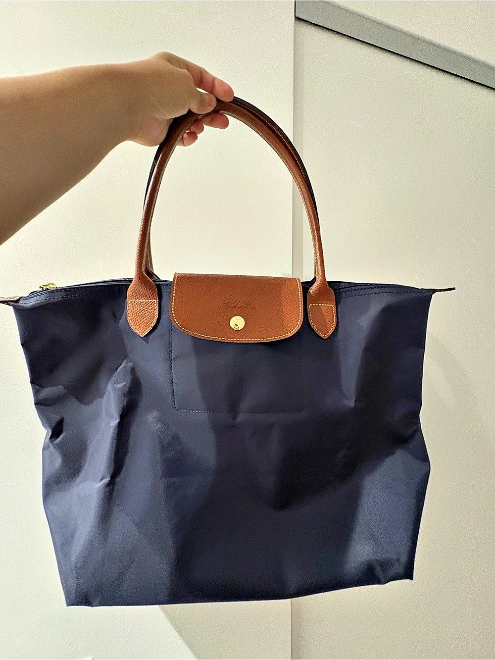 Longchamp Le Pliage Large Shoulder Tote Bag in Blue & Brown